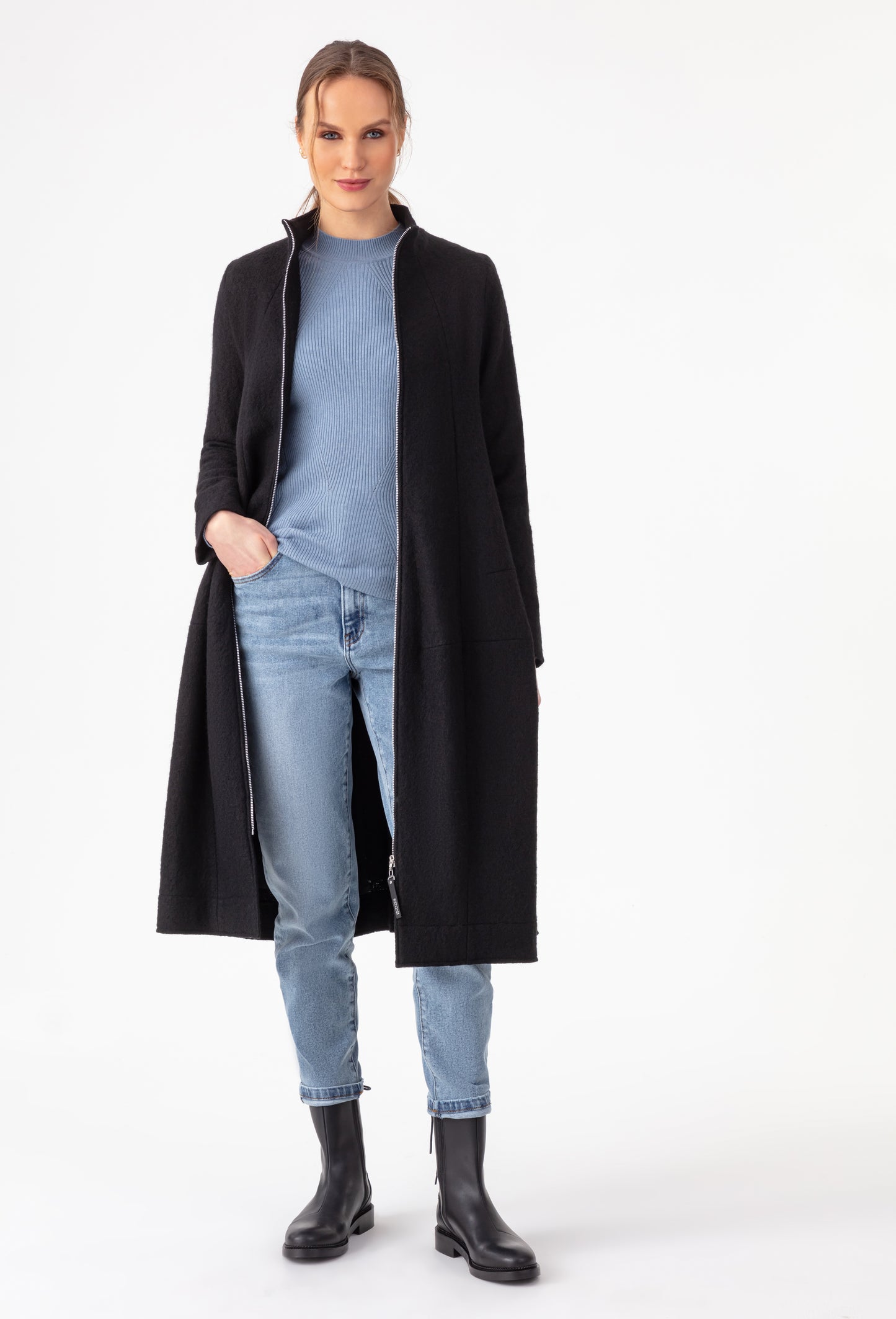 Manteau June en laine bouillie noire 5