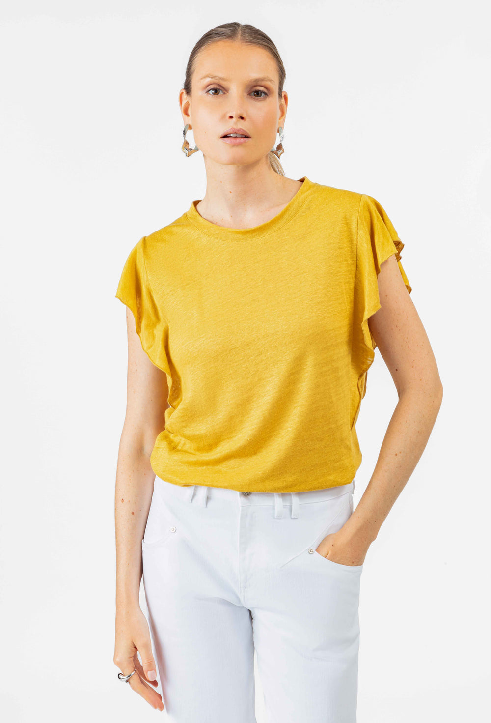 T-shirt Veda en lin ocre 1