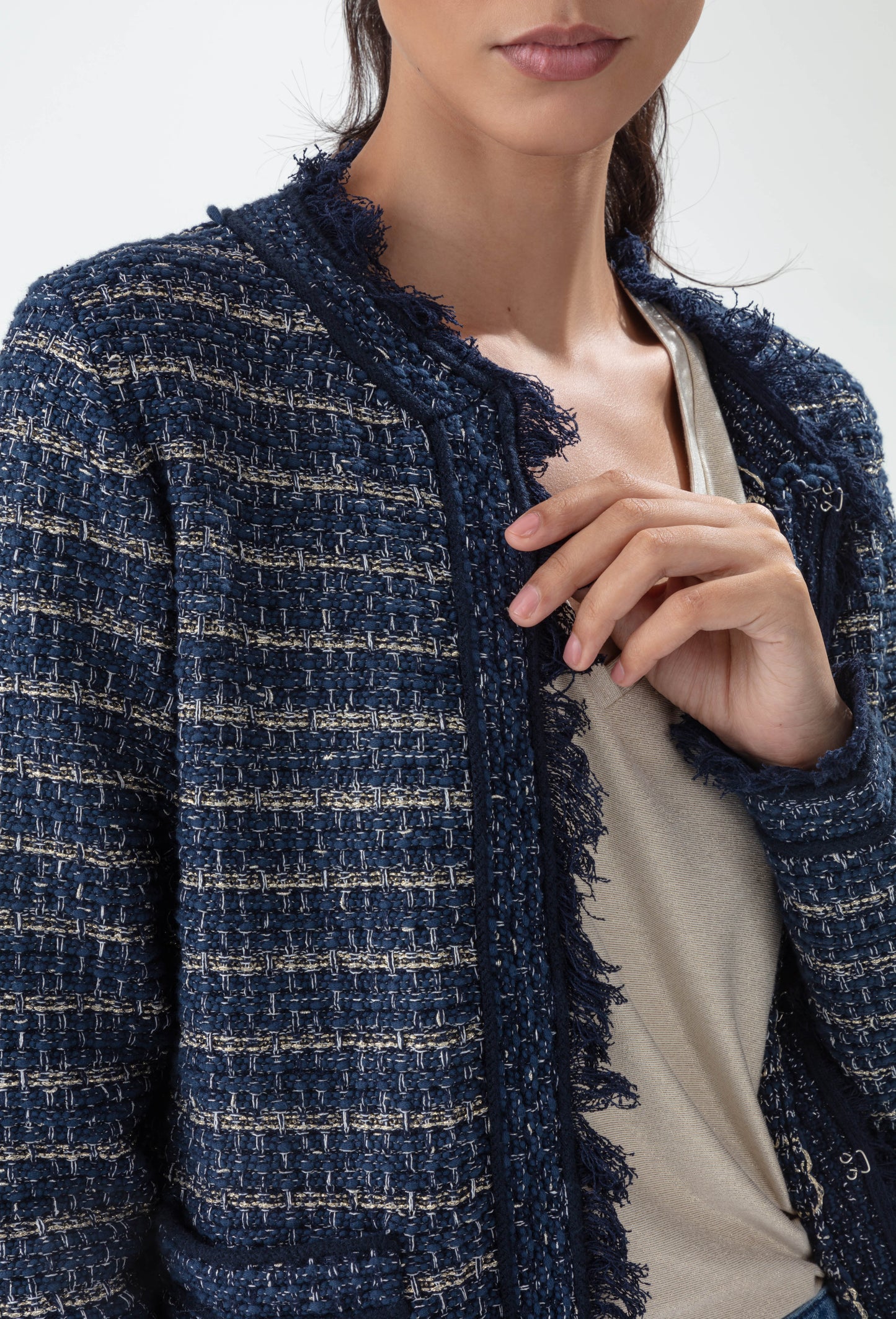 Gilet Sonia marine en coton effet tweed 2