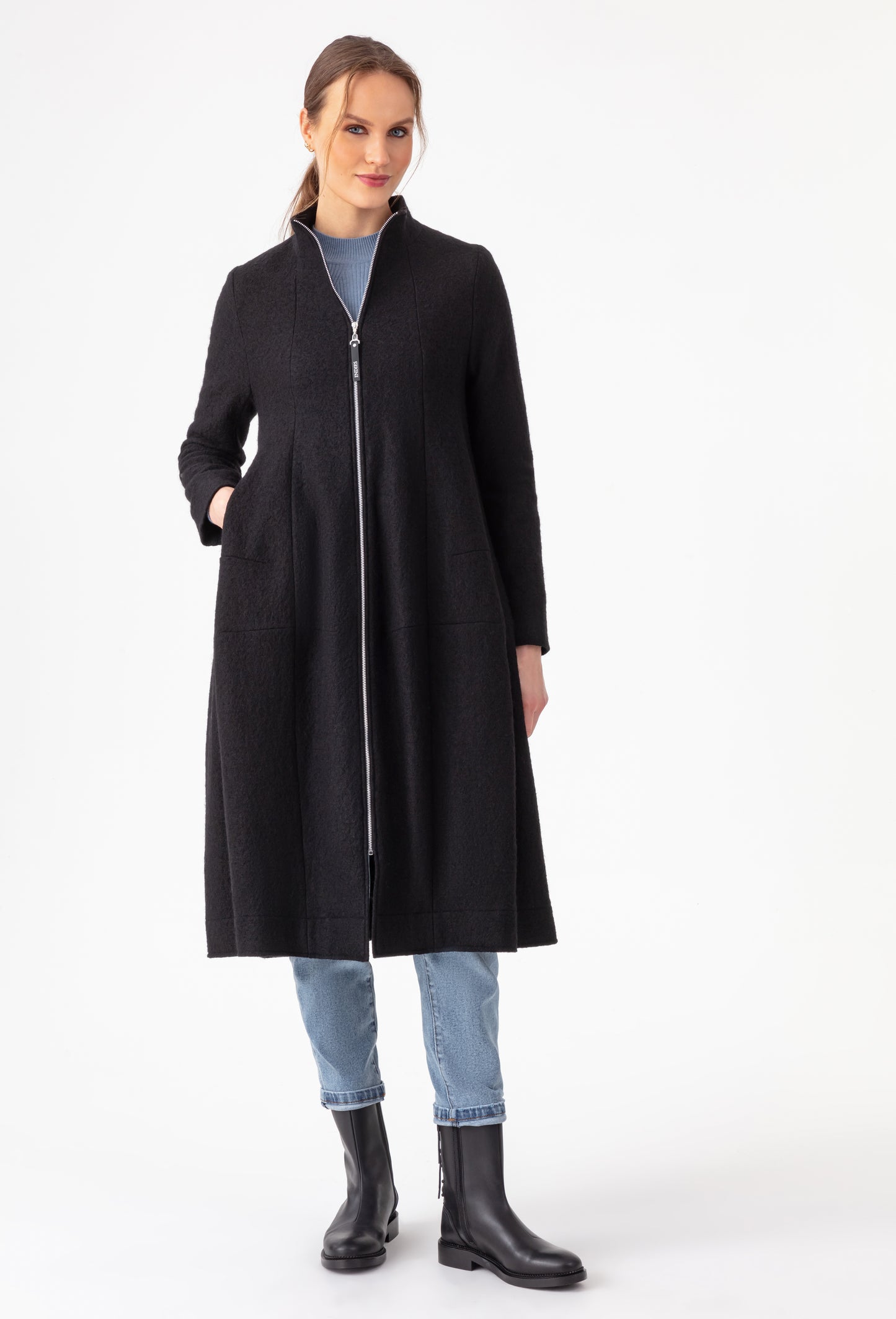 Manteau June en laine bouillie noire 1