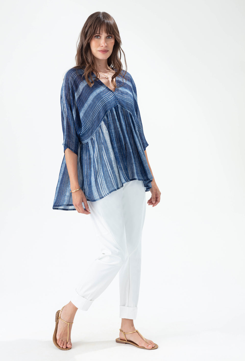 Blouse Poséidon à rayures saphir et gold 5