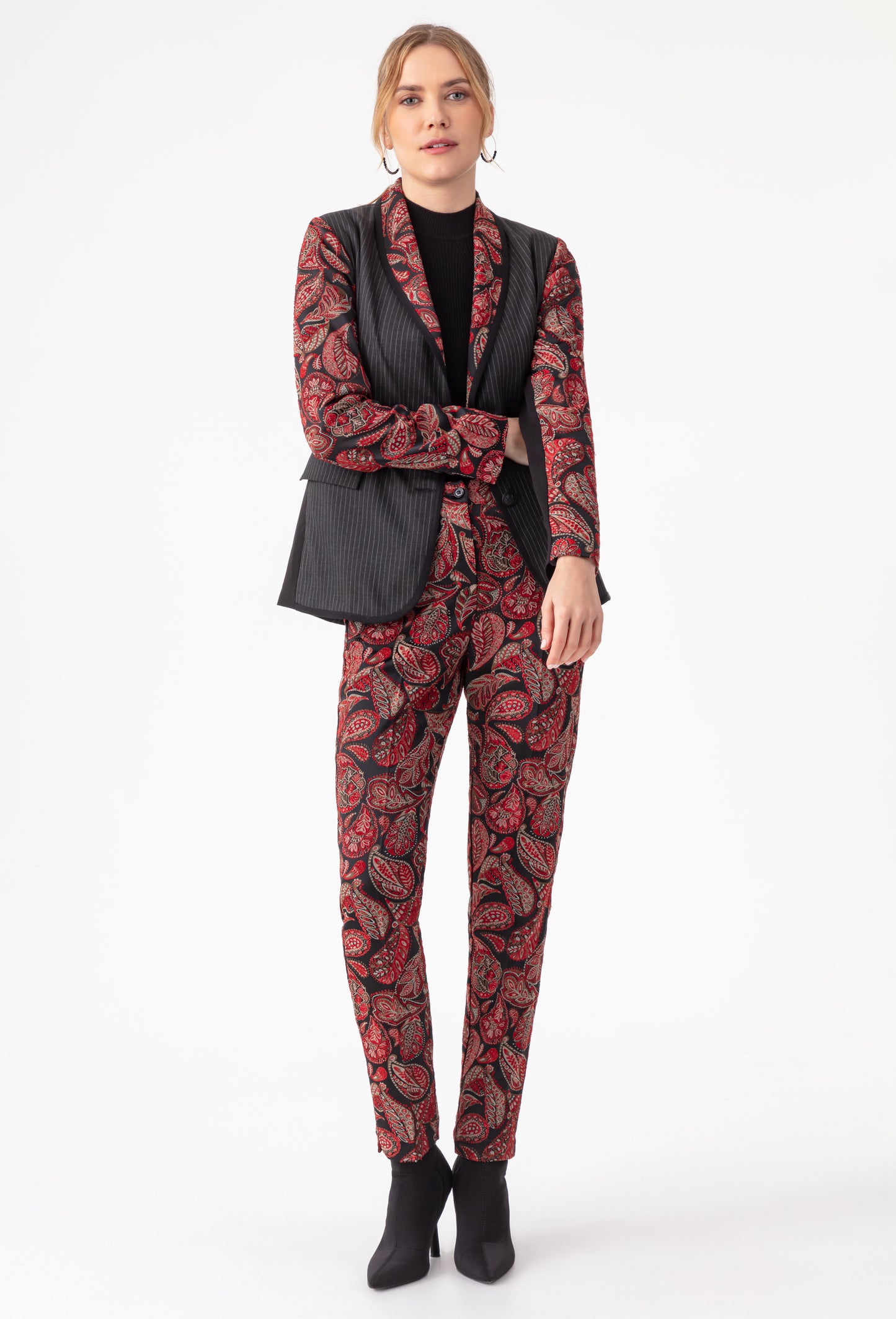 Veste de tailleur Salomé rouge bi-matière 6
