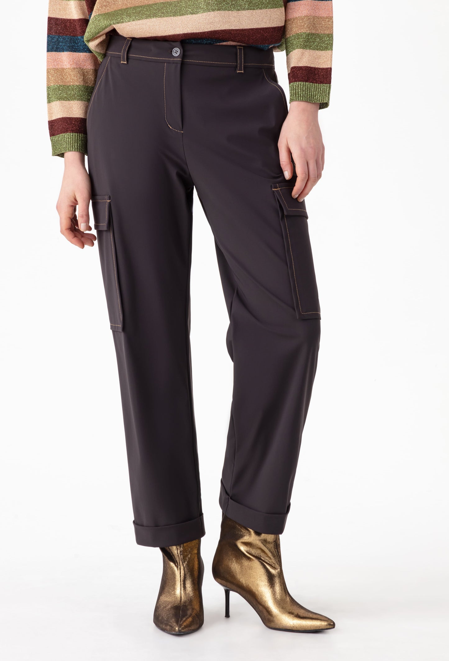 Pantalon cargo Victoire choco en jersey technique 2