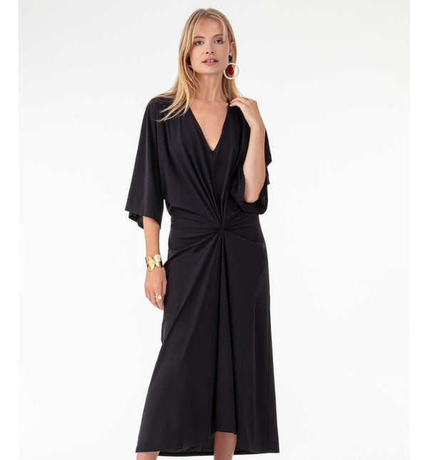 accessories for v neck black dress Elenzga Plus Size Women's Elegant Black Knit Dress, Waist-Defining A-Line Knit Stretch Dress, Fitted Silhouette, Commuter Office Wear, Metal Accessories, Sexy Elegant Vacation Home Wear, Slimming Ruched Dress. Suitable For Work, Ball,