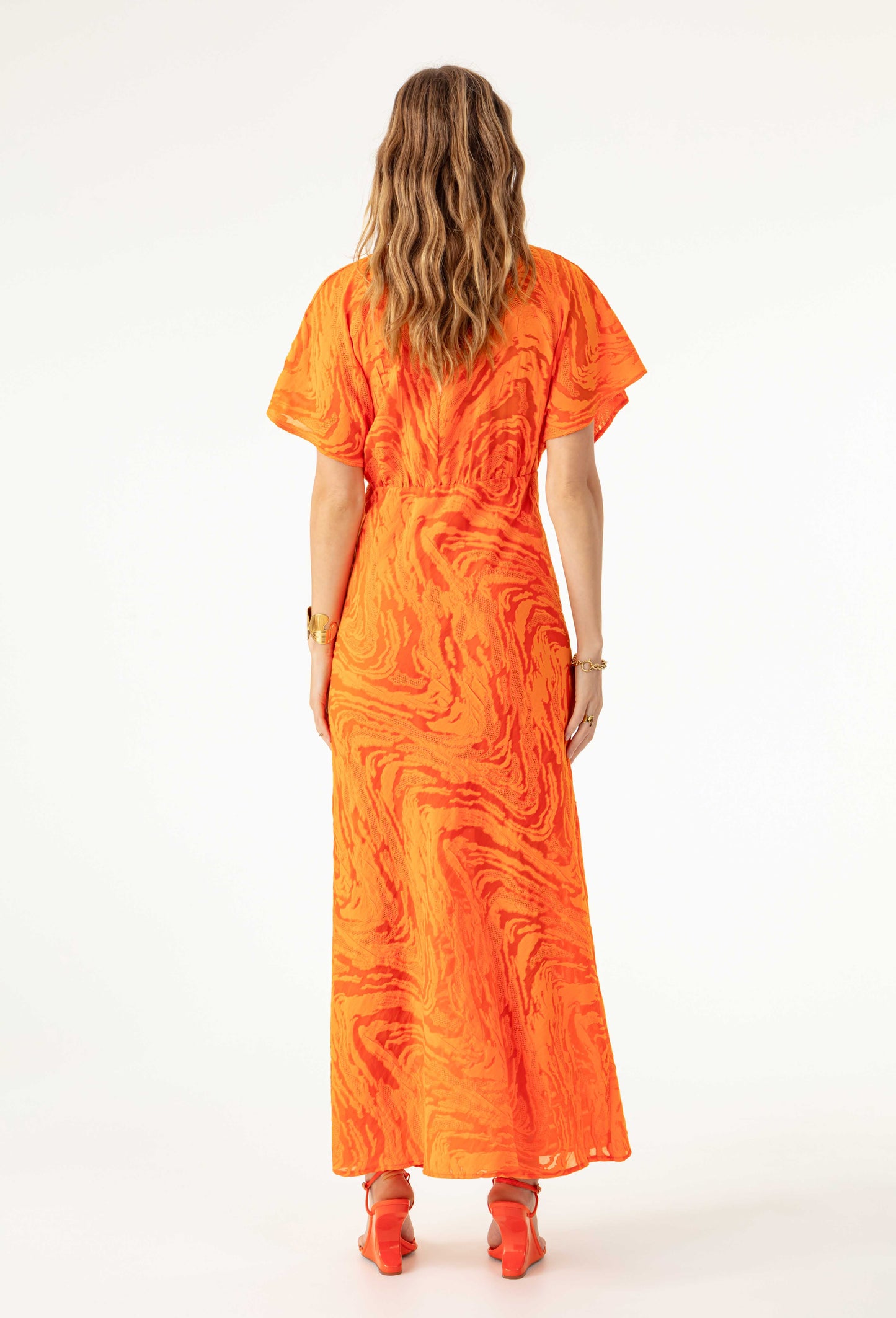 Rachel empire waist dress in orange devor | INDIES Rachel empire waist dress in orange devor | INDIES