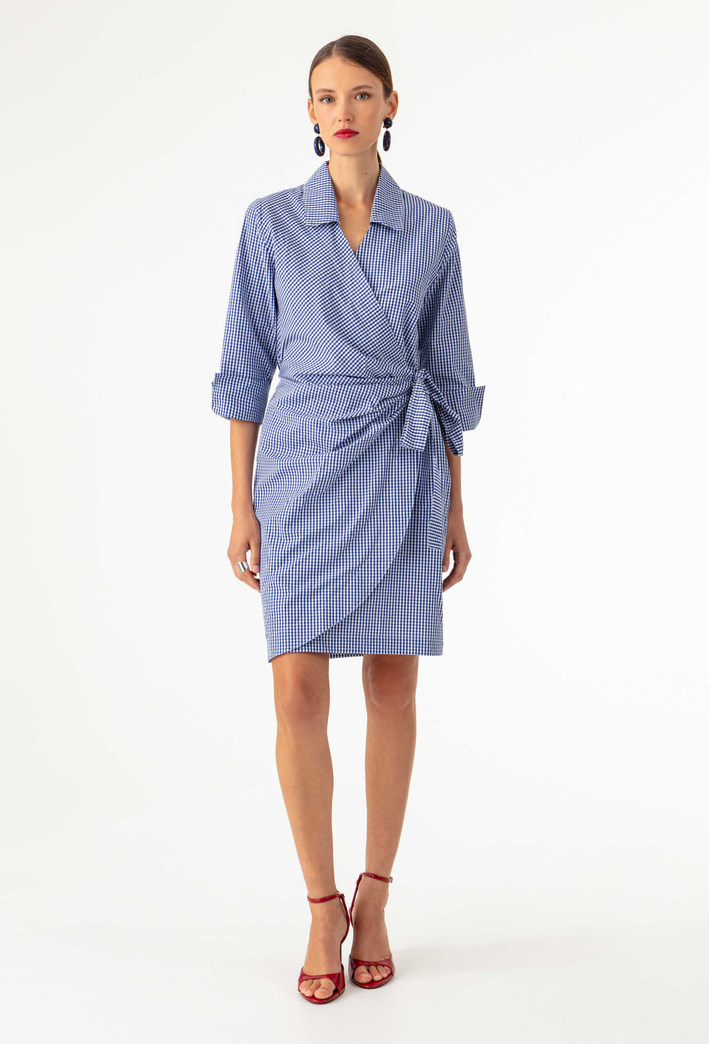Olympe short dress in blue gingham poplin | INDIES Olympe short dress in blue gingham poplin | INDIES