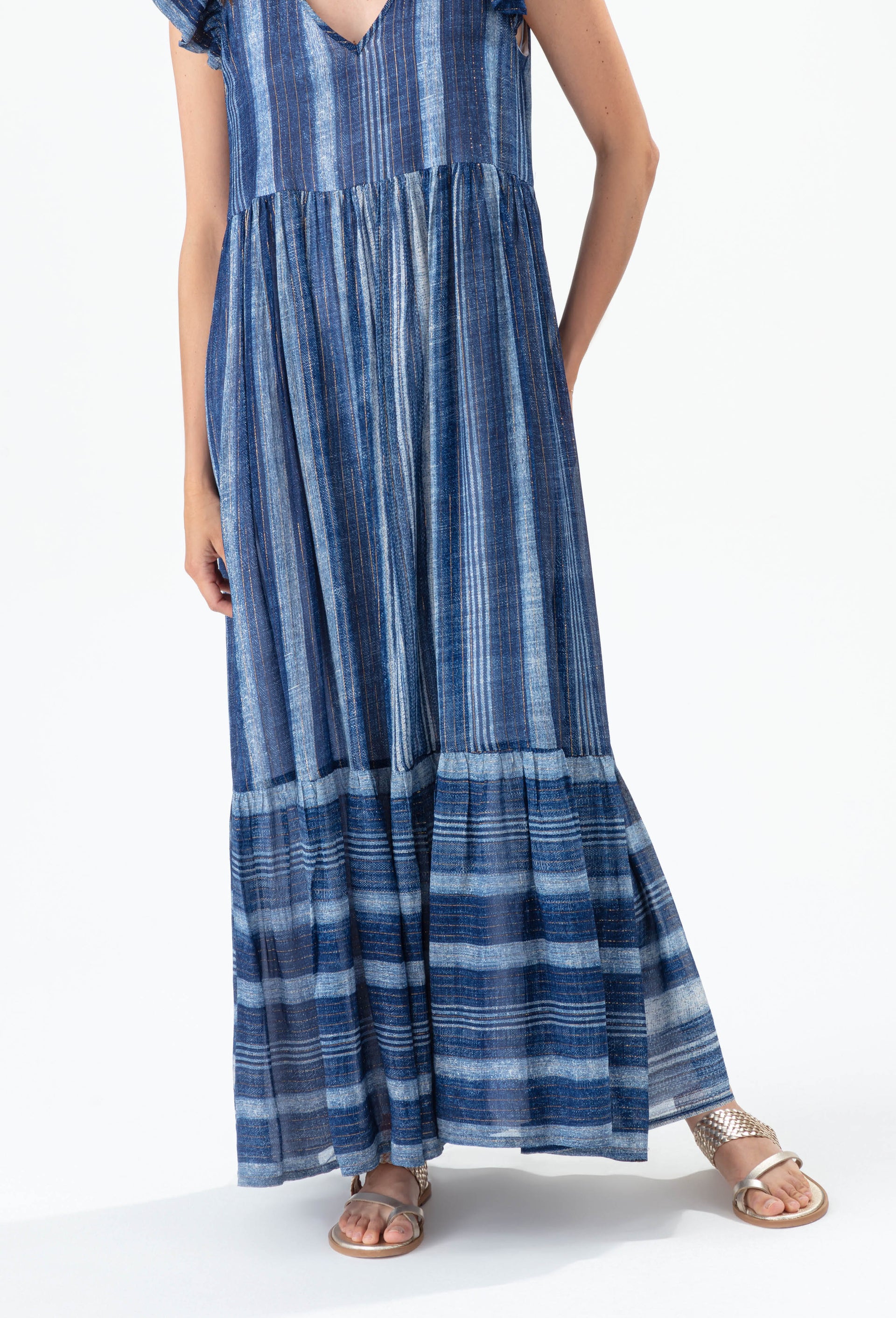 Sapphire and gold striped Dune dress | INDIES Sapphire and gold striped Dune dress | INDIES