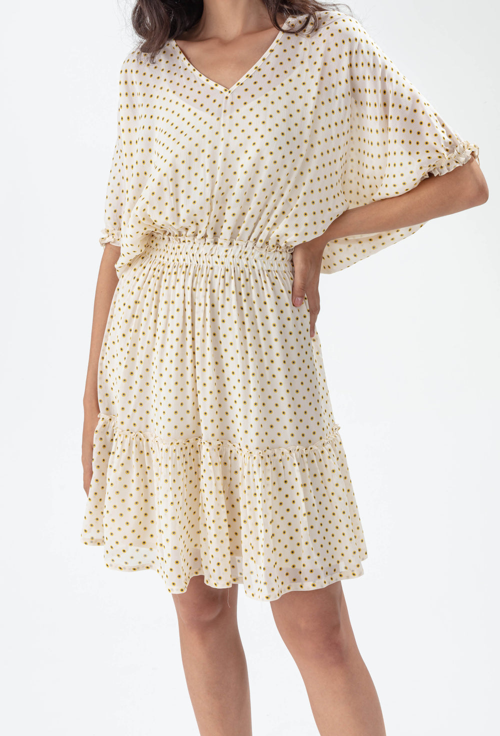 Ecru Nuance dress with yellow and black polka dots | INDIES Ecru Nuance dress with yellow and black polka dots | INDIES