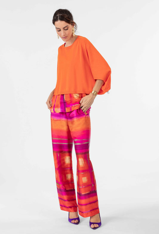 Pantalon fluide Ronan en satin imprimé 1