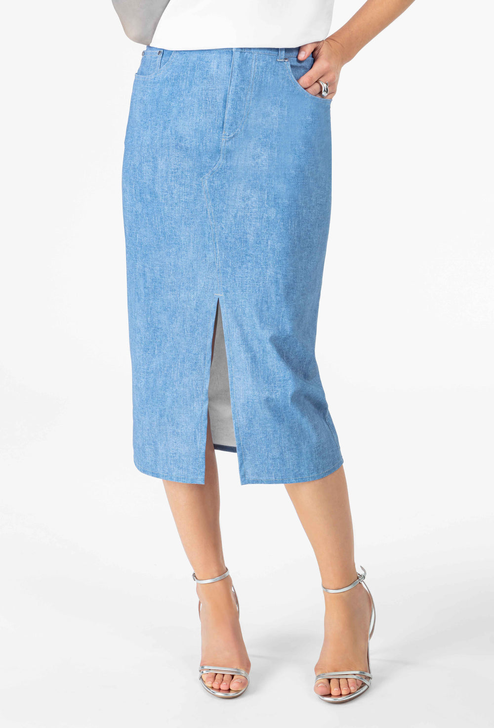 Jupe crayon Marion en jersey technique denim 3