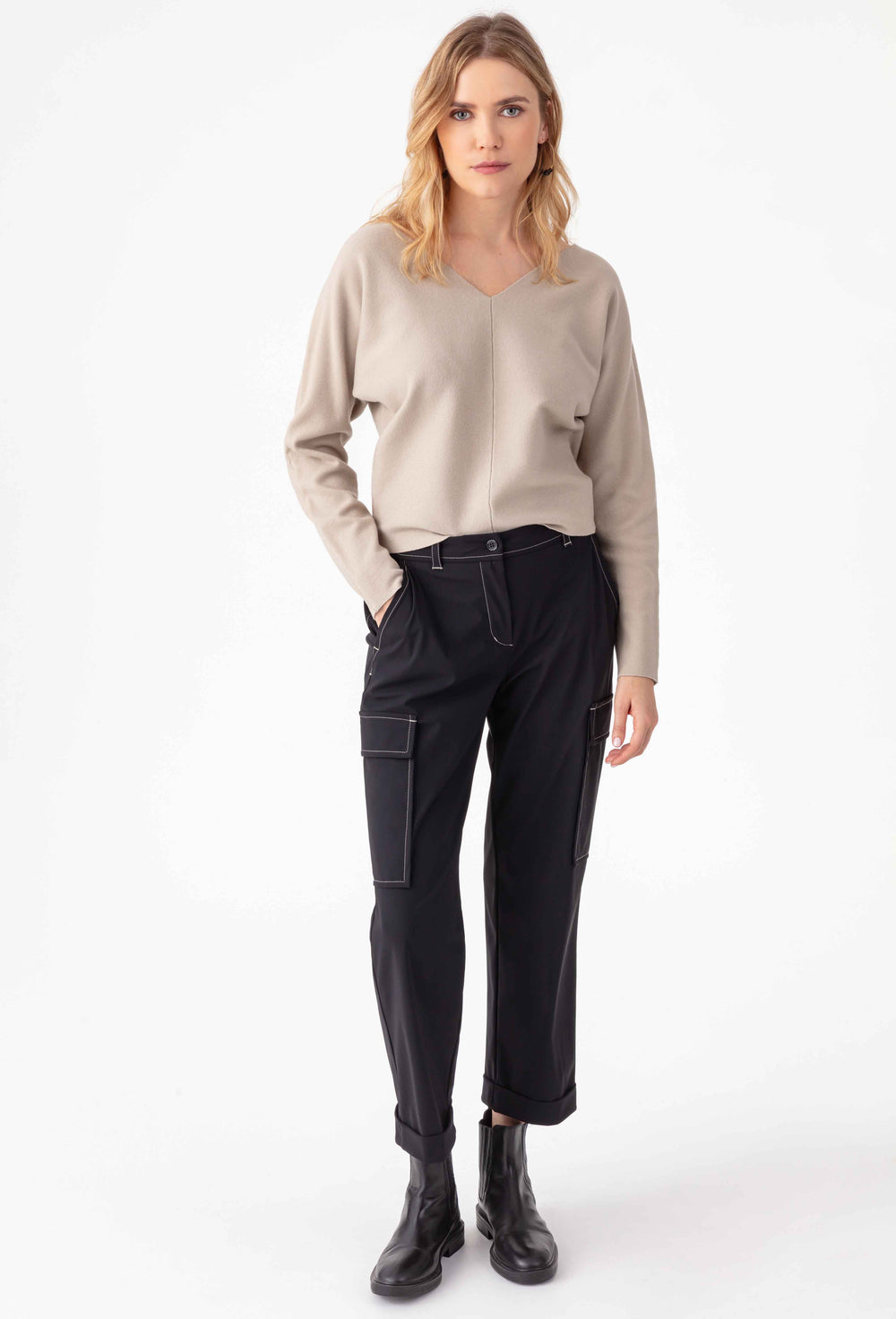 Pull col V Clyde beige 5