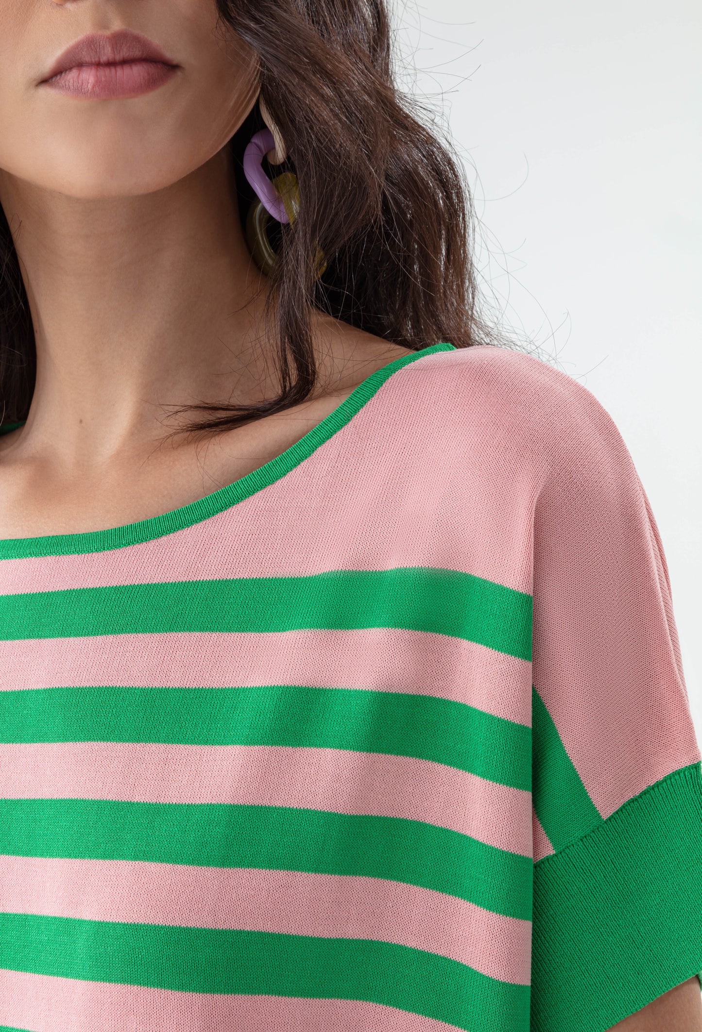 Pull Energie à rayures mint et pivoine 2