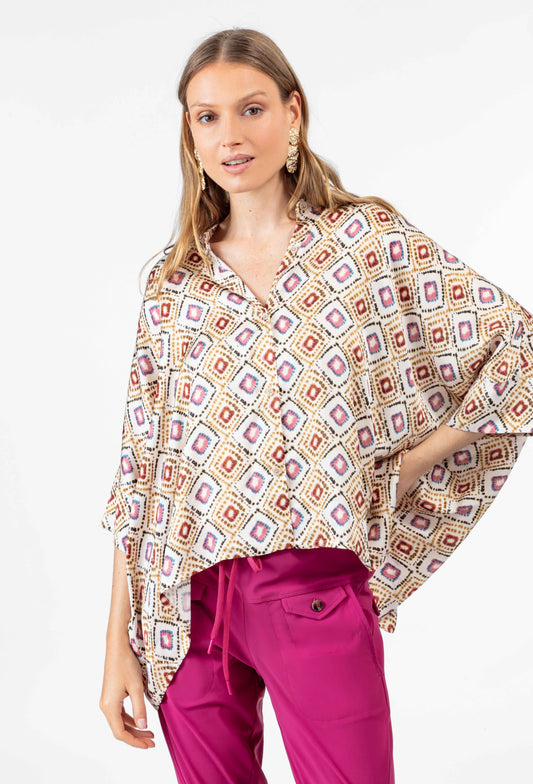 Chemise cubique Elynie en satin 1