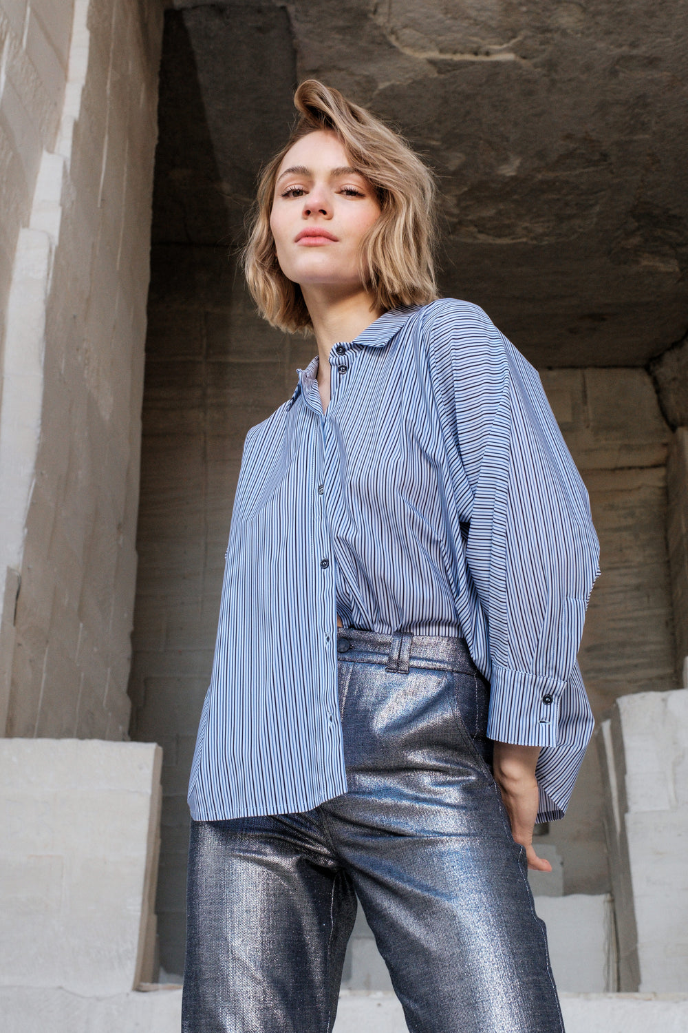 Chemise oversize Nedak en jersey technique à rayures 4