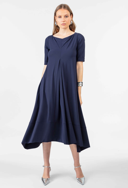 Robe asymétrique Andrea en jersey technique marine 1