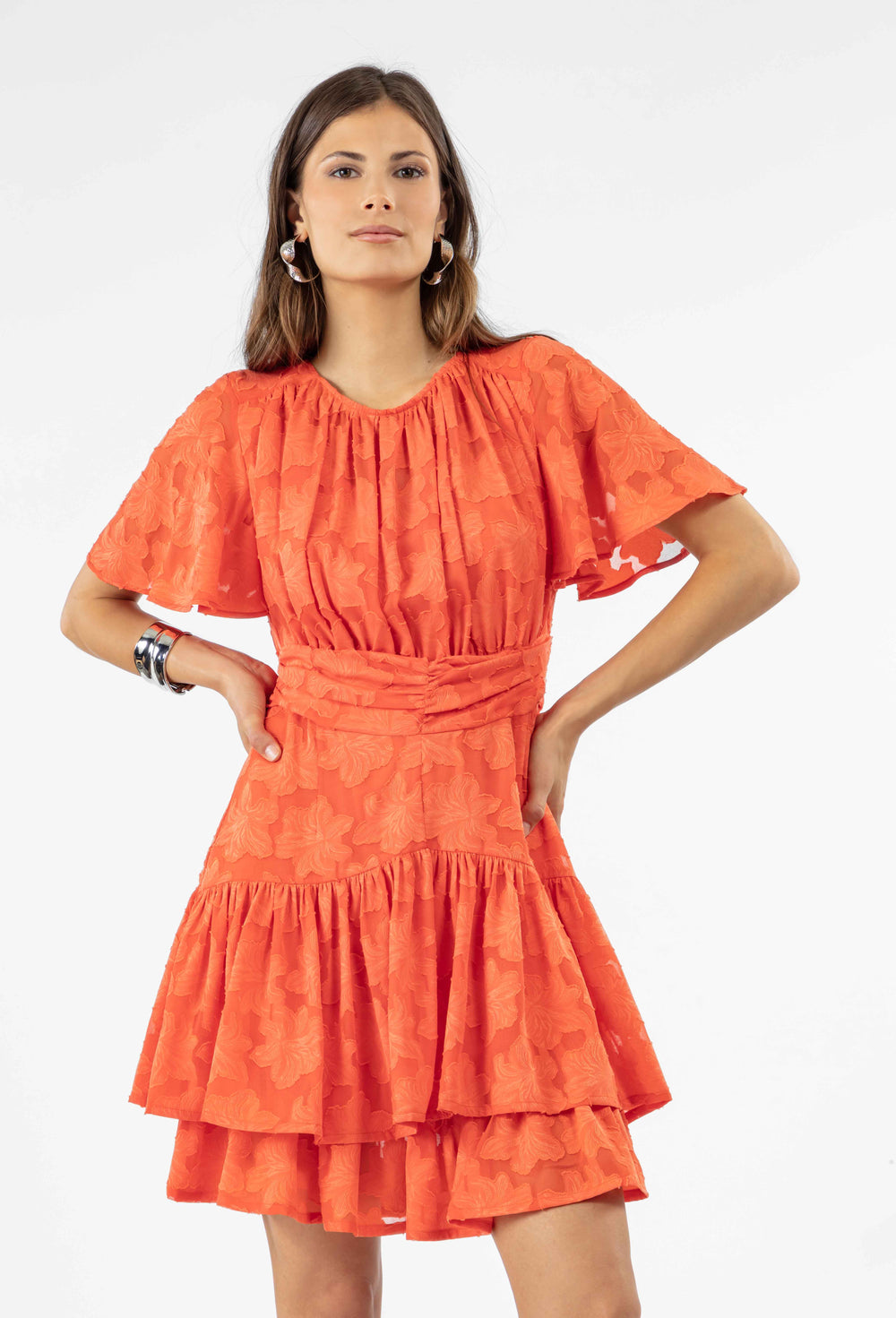 Robe courte Ivy en voile corail 1