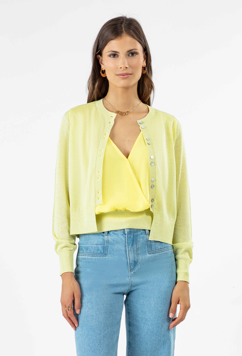 Gilet court Alix en maille jaune 1