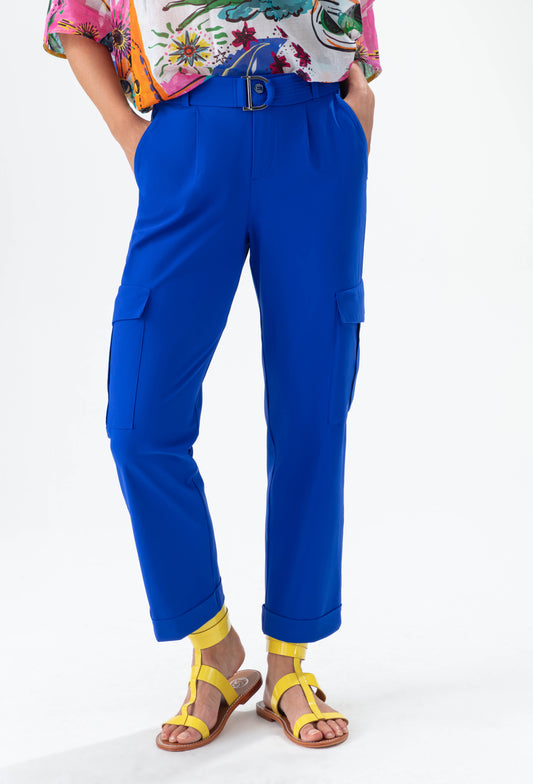 Pantalon + ceinture Lune coupe cargo bleu cobalt 2