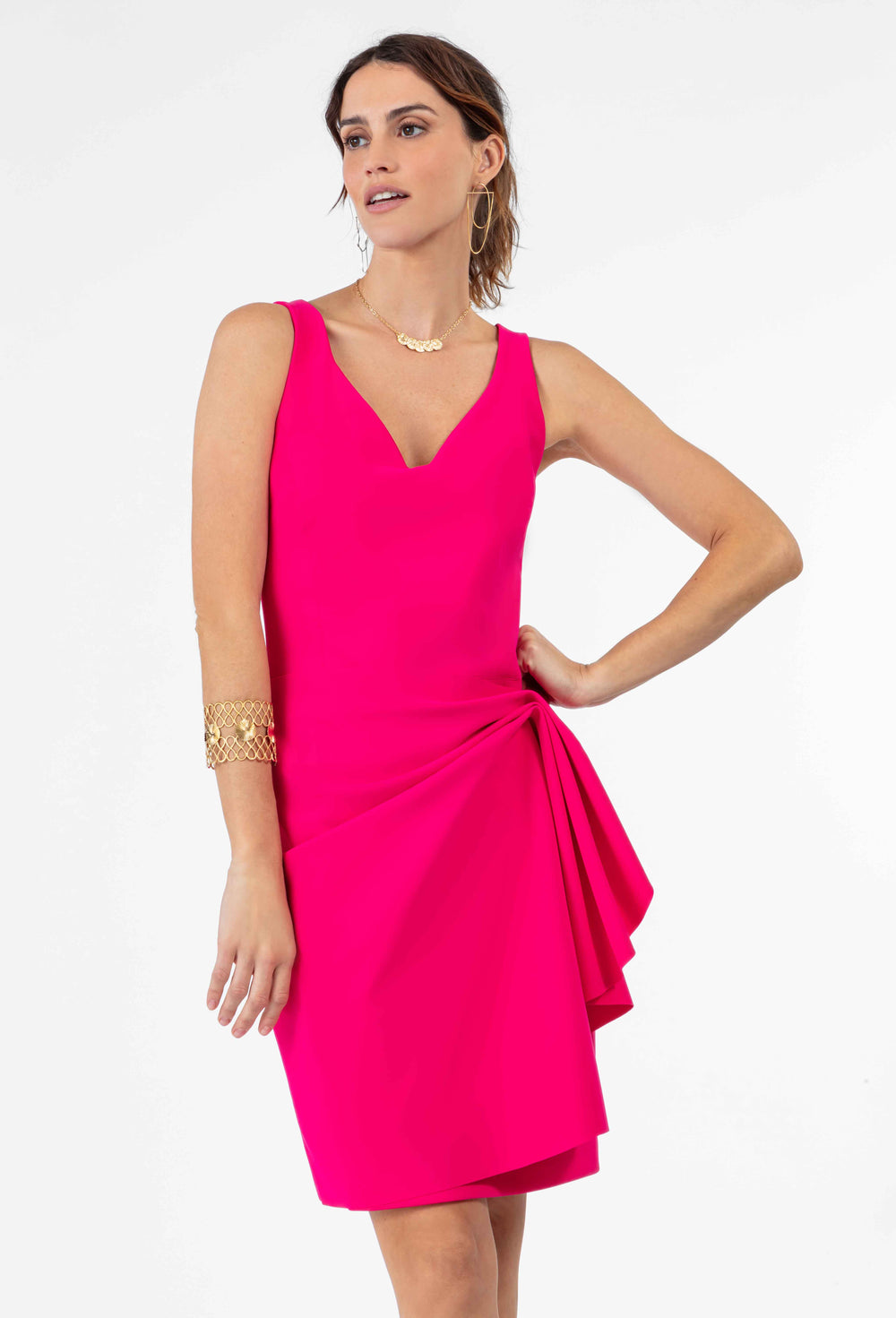 Robe courte Candice en jersey technique fuchsia 1