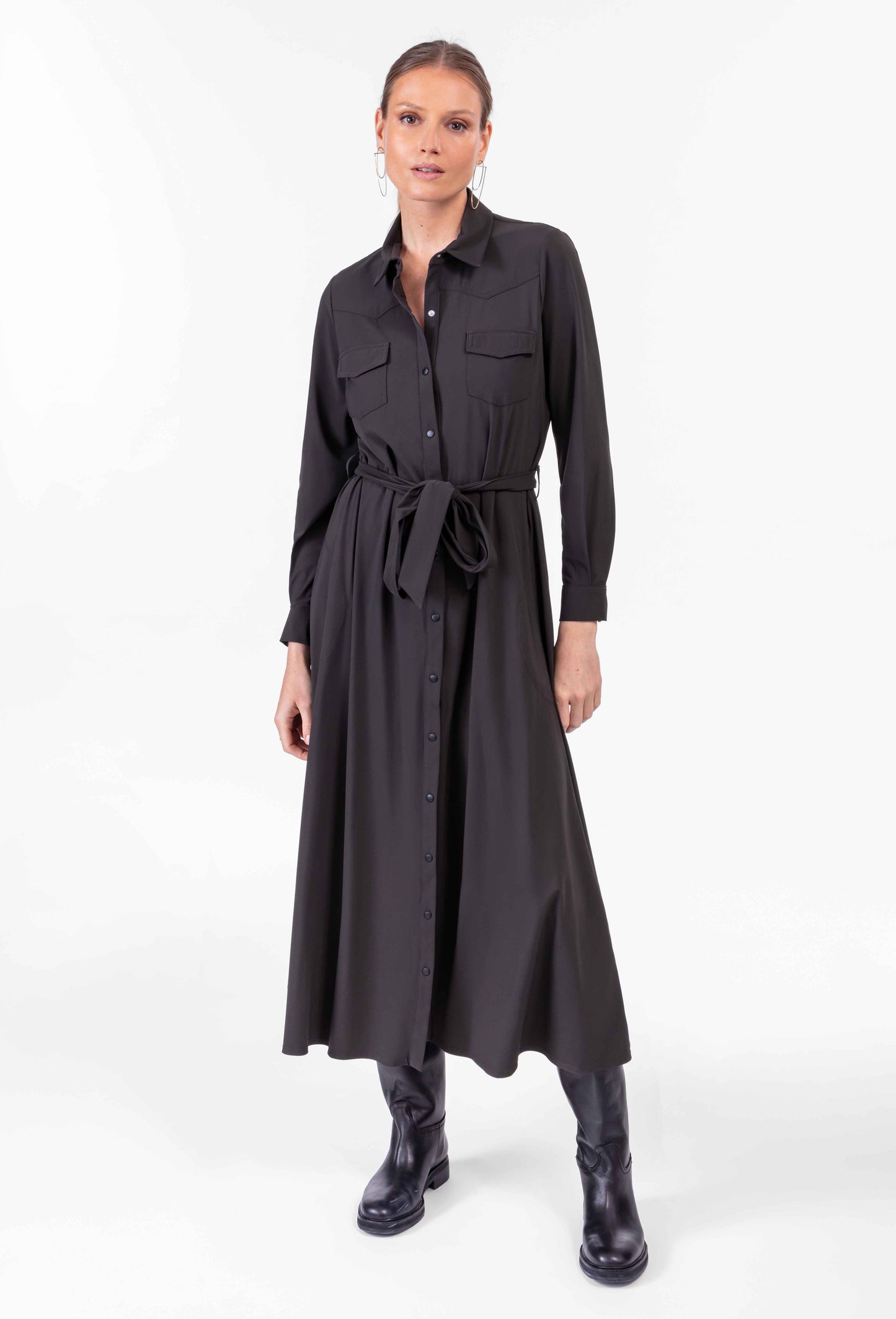 Robe longue Oscar kaki en jersey technique 1