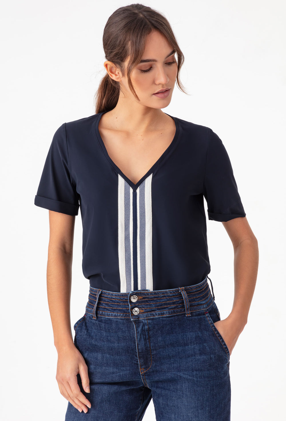 Tee-shirt Charlotte en jersey technique marine 1