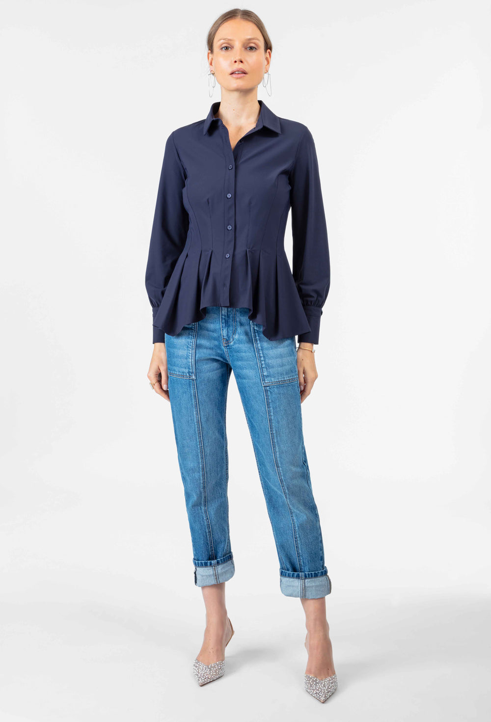Chemise cintrée Vivi en jersey technique marine 5