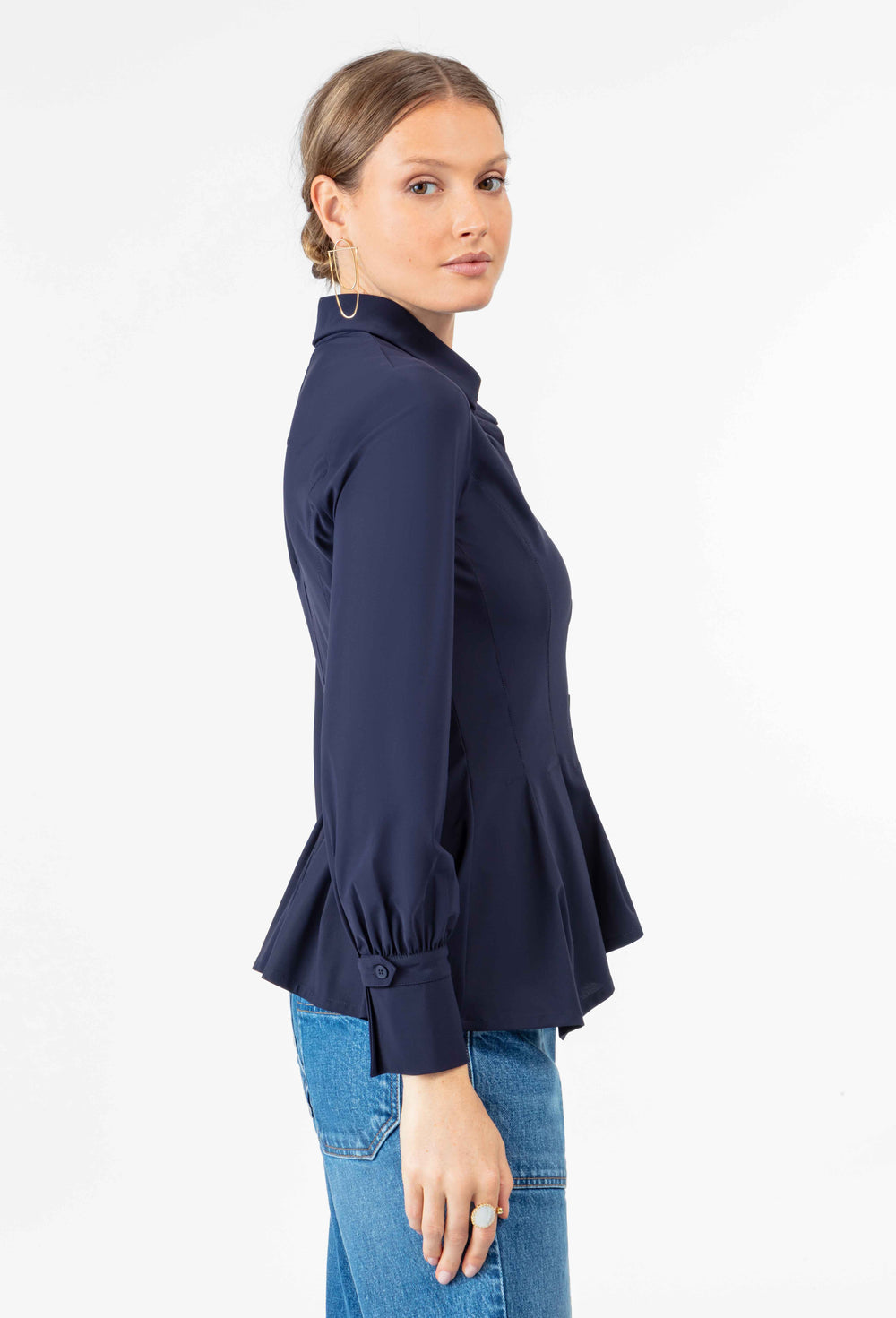 Chemise cintrée Vivi en jersey technique marine 4