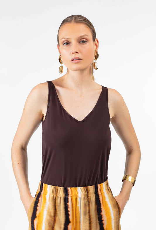 Débardeur Valois en jersey technique marron 1