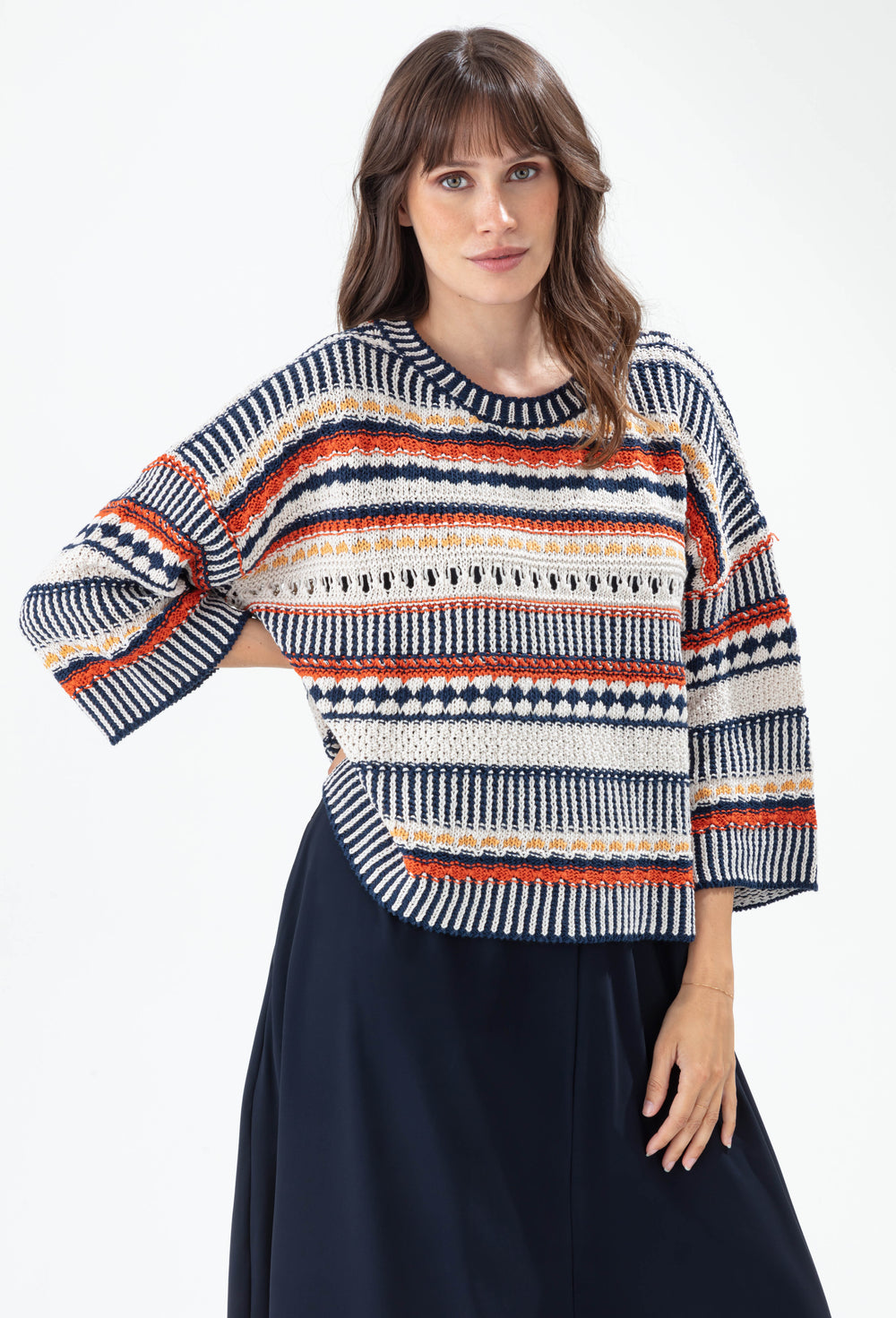 Pull col rond Gigi rayé jacquard 1