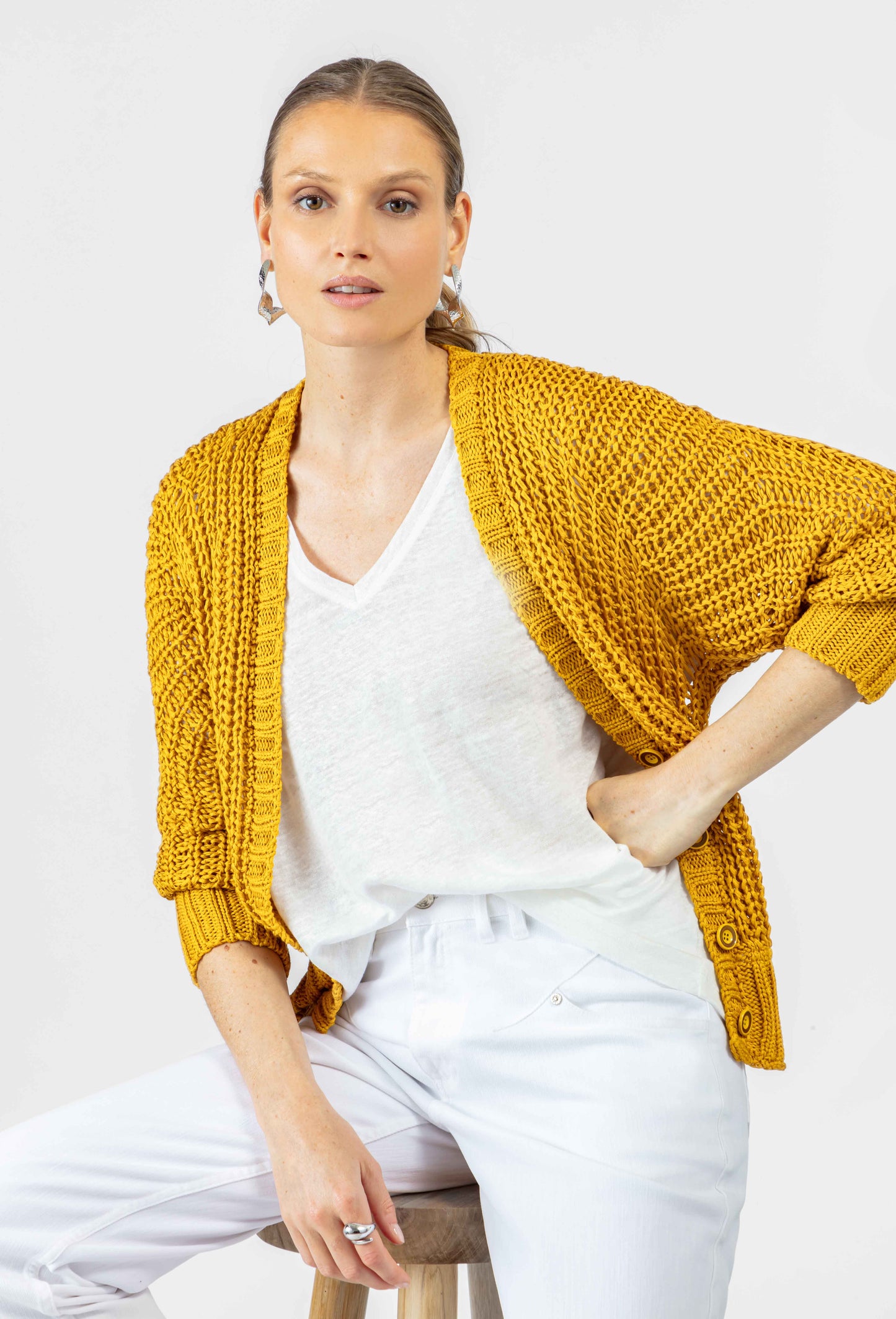Cardigan Lona ocre 5