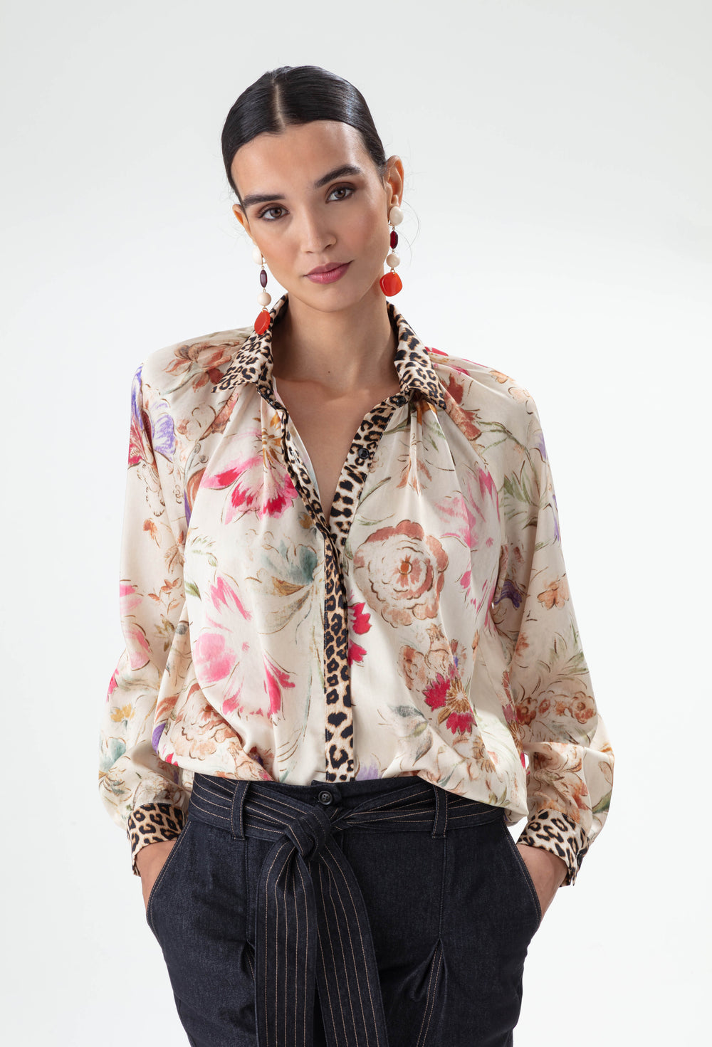 Chemise Faune imprimé papyrus et léopard 1