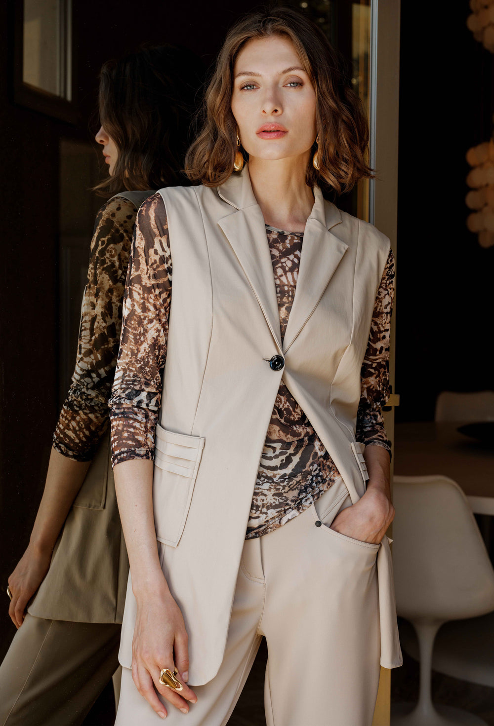 Veste sans manches Tess en jersey technique beige 1