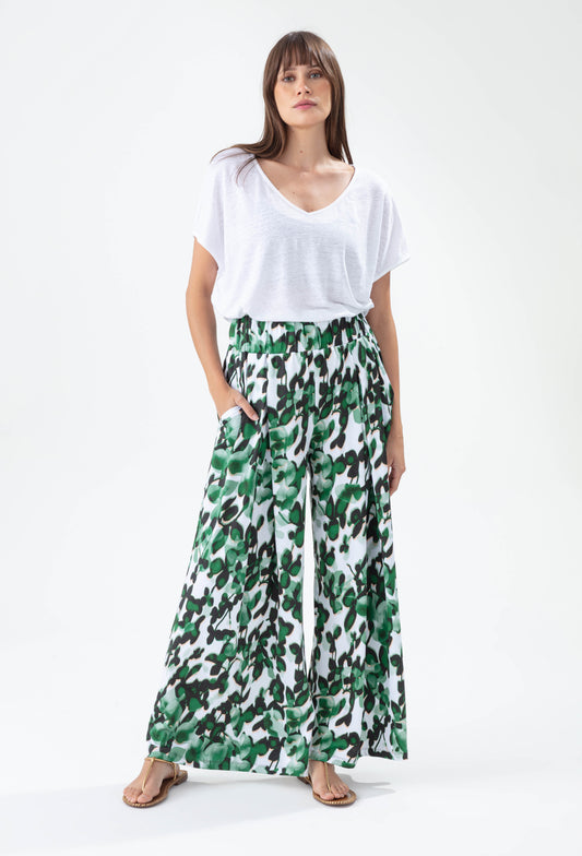 Pantalon large Fougère imprimé herba fresca en jersey technique 1