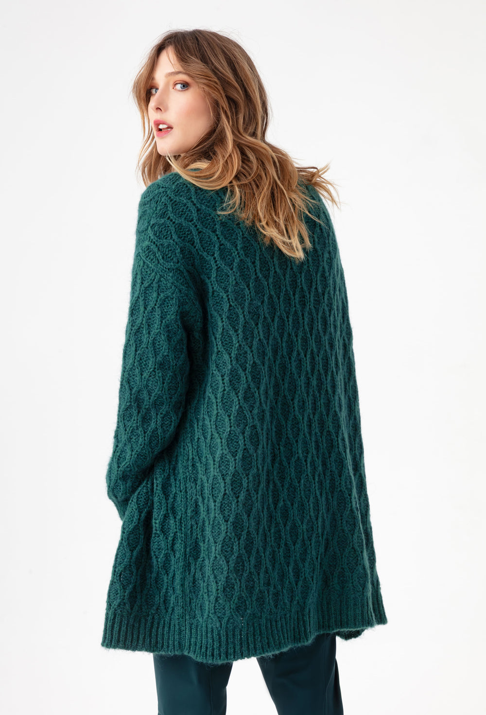 Gilet Aster long vert emeraude en laine mohair 3