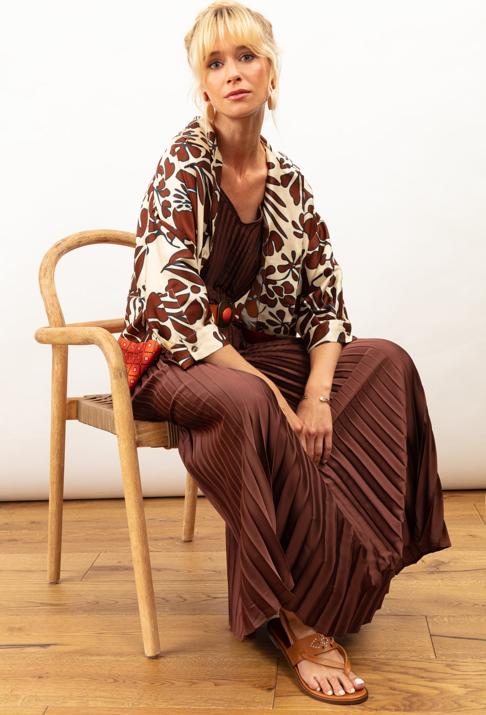 Robe longue plissée Gina choco 3