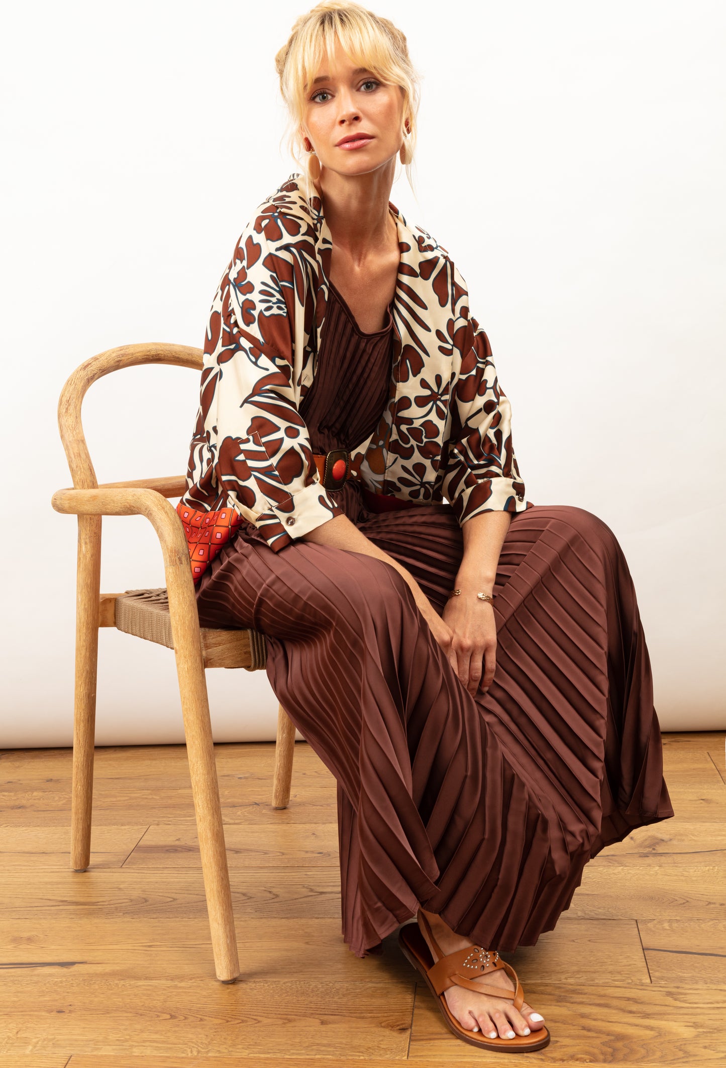 Robe longue plissée Gina choco 3