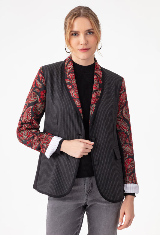 Veste de tailleur Salomé rouge bi-matière 1