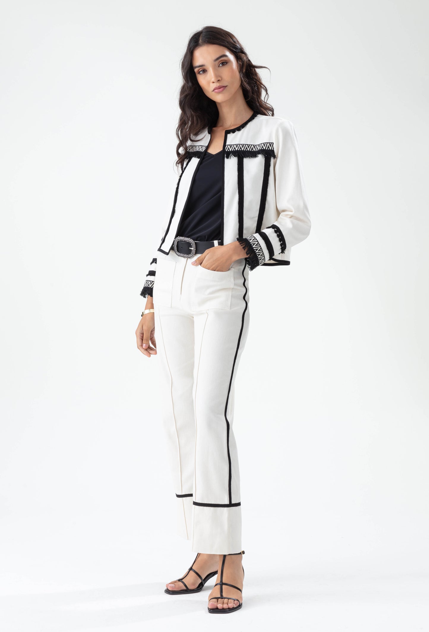 Pantalon Curry blanc et noir coupe wide 1