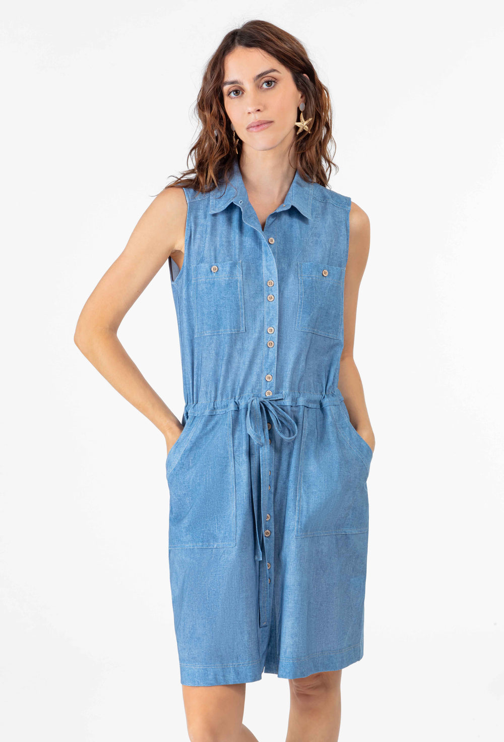 Robe chemise Bianca en jersey technique denim 1