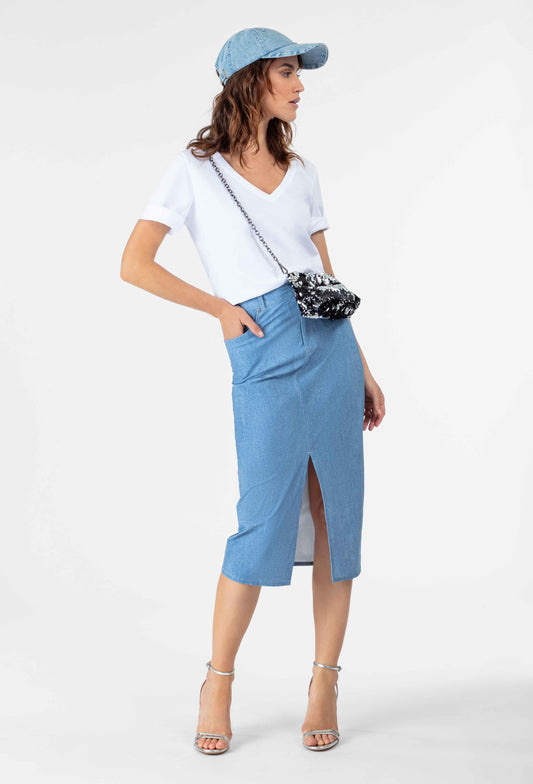 Jupe crayon Marion en jersey technique denim 1
