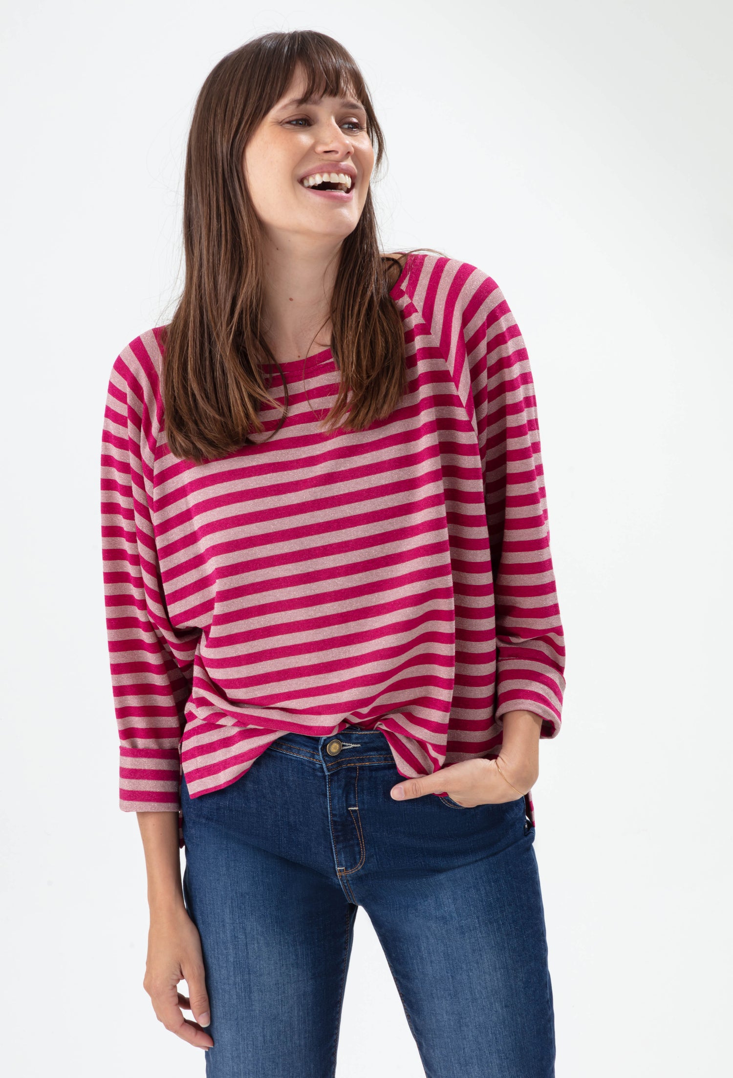 Pull mariniere Colada à rayures rose/lurex 1