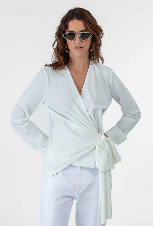 Blouse cache-coeur Mira en jersey technique blanc 1