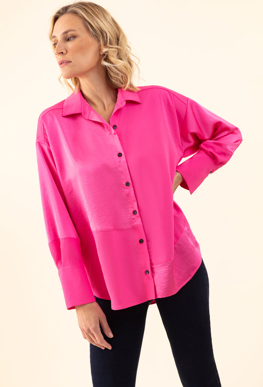 Chemise bi-matière Bettyna fuchsia 1