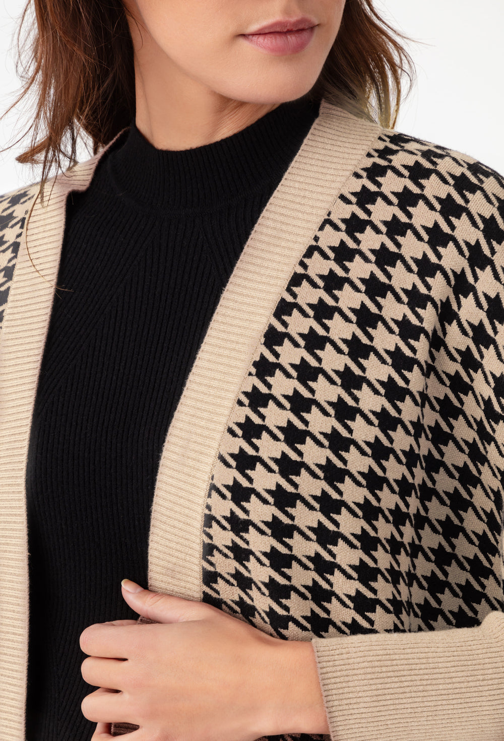 Gilet ample Esteban pied de poule en maille 2