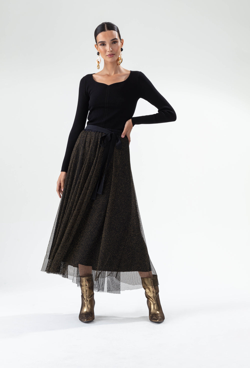 Jupe Empreinte noire et doublée en lurex doré 1