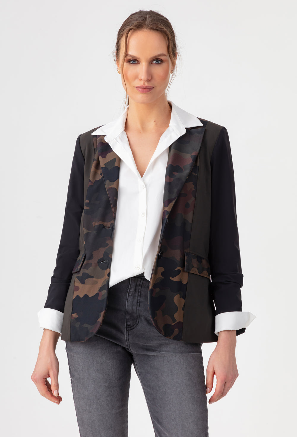 Veste tailleur Riley kaki en jersey technique 1