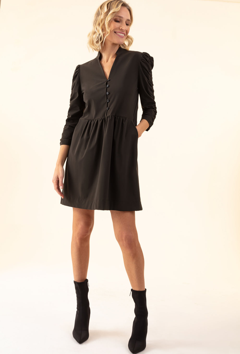 Luna dress in khaki technical jersey | INDIES Luna dress in khaki technical jersey | INDIES