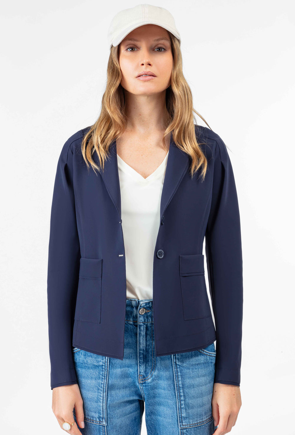 Veste tailleur Dorian en jersey technique marine 1