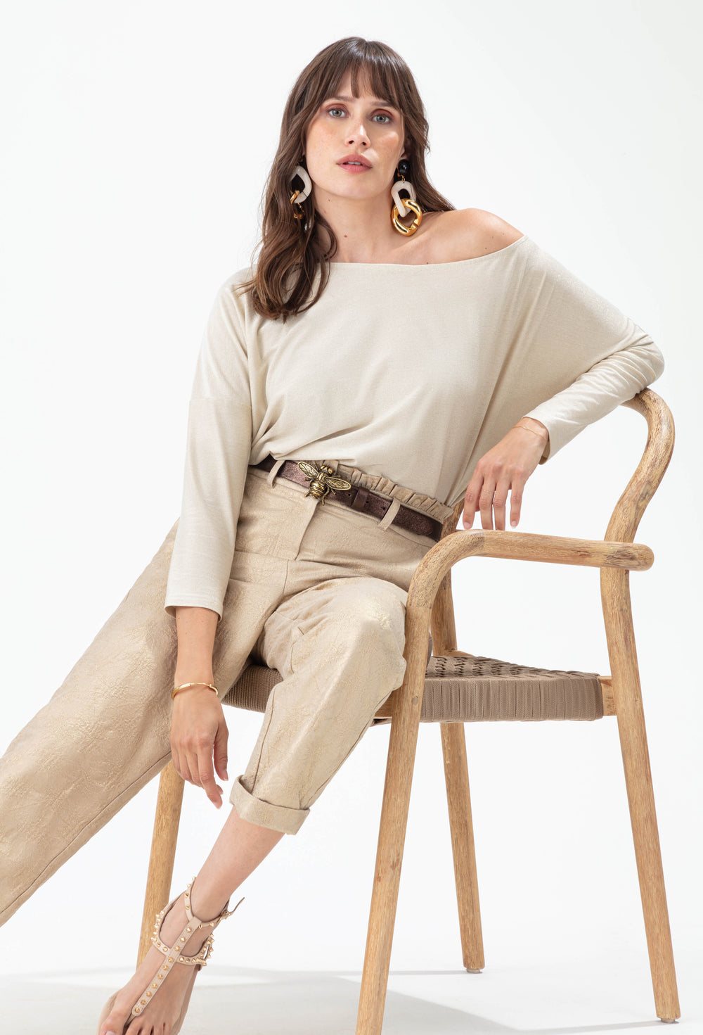 Pantalon Atlantide en jacquard gold coupe cigarette 5
