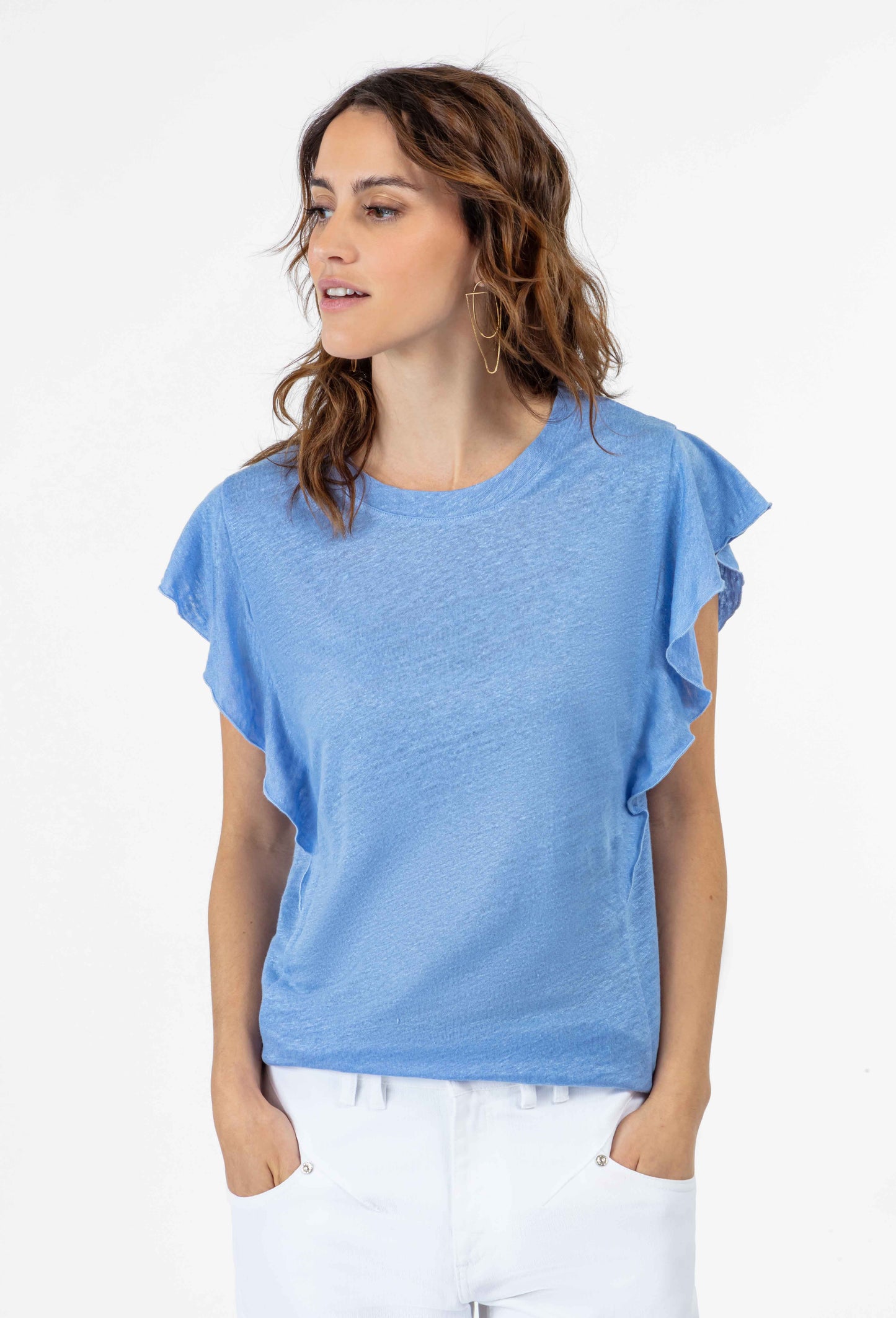 T-shirt Veda en lin bleu 1